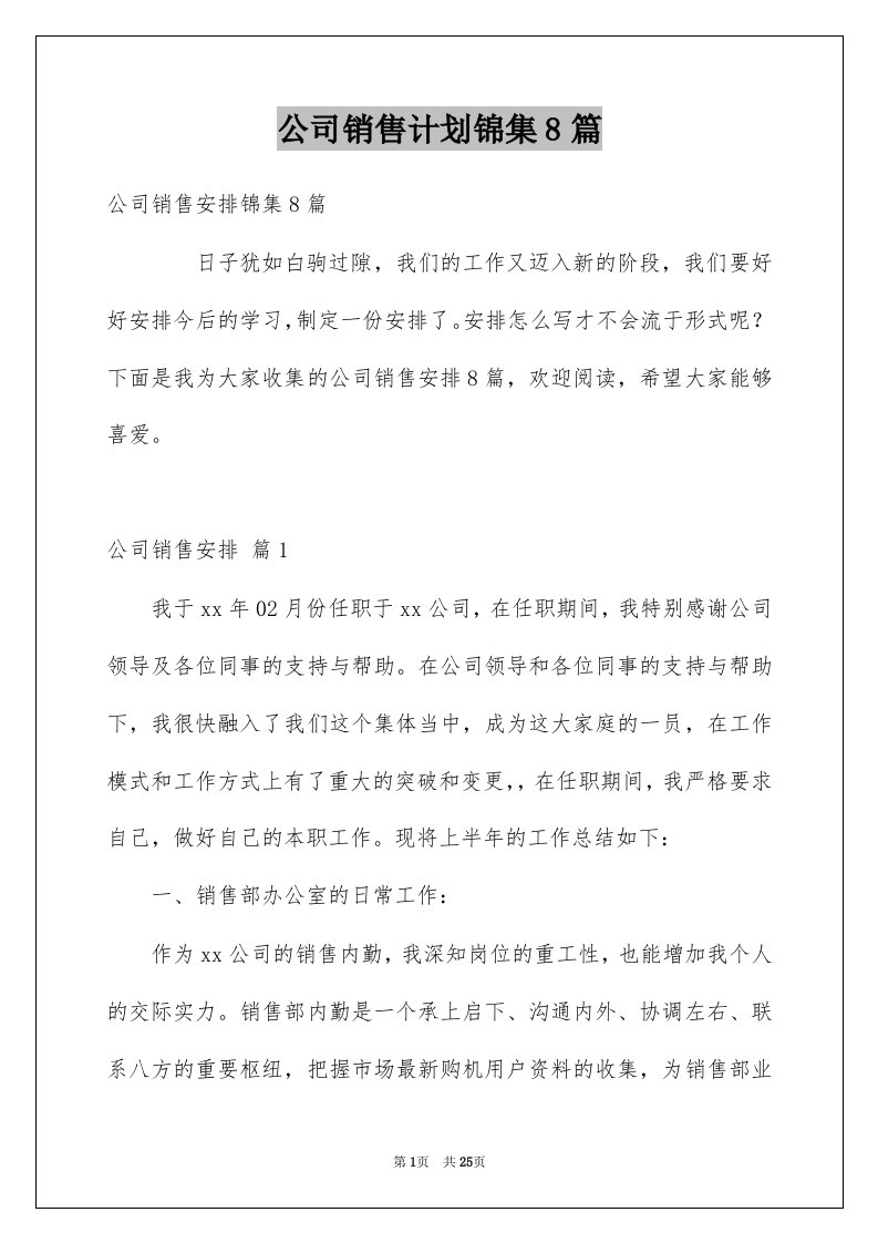 公司销售计划锦集8篇例文