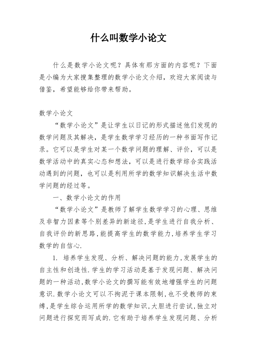 什么叫数学小论文