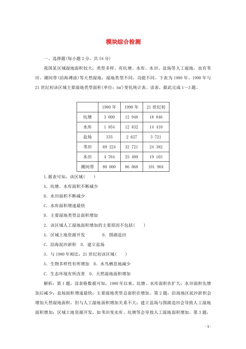 高中地理模块综合检测含解析新人教版选修6【实用】