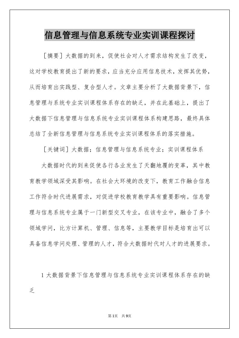 信息管理与信息系统专业实训课程探讨