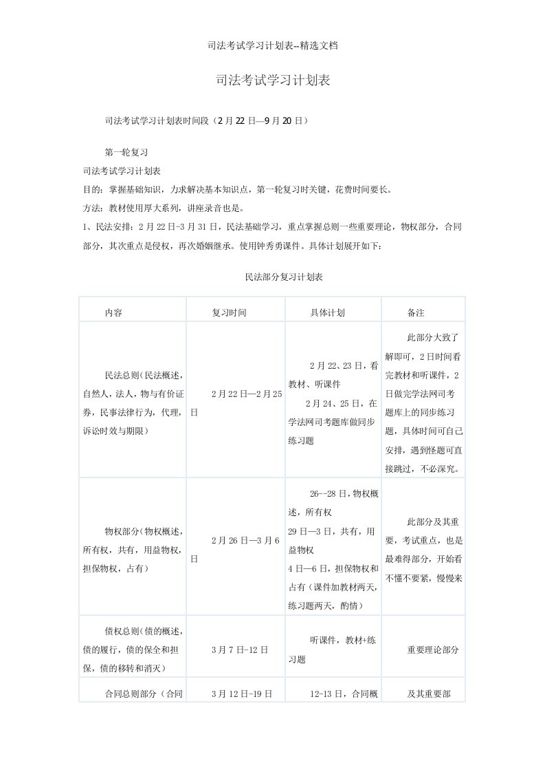 司法考试学习计划表--精选文档