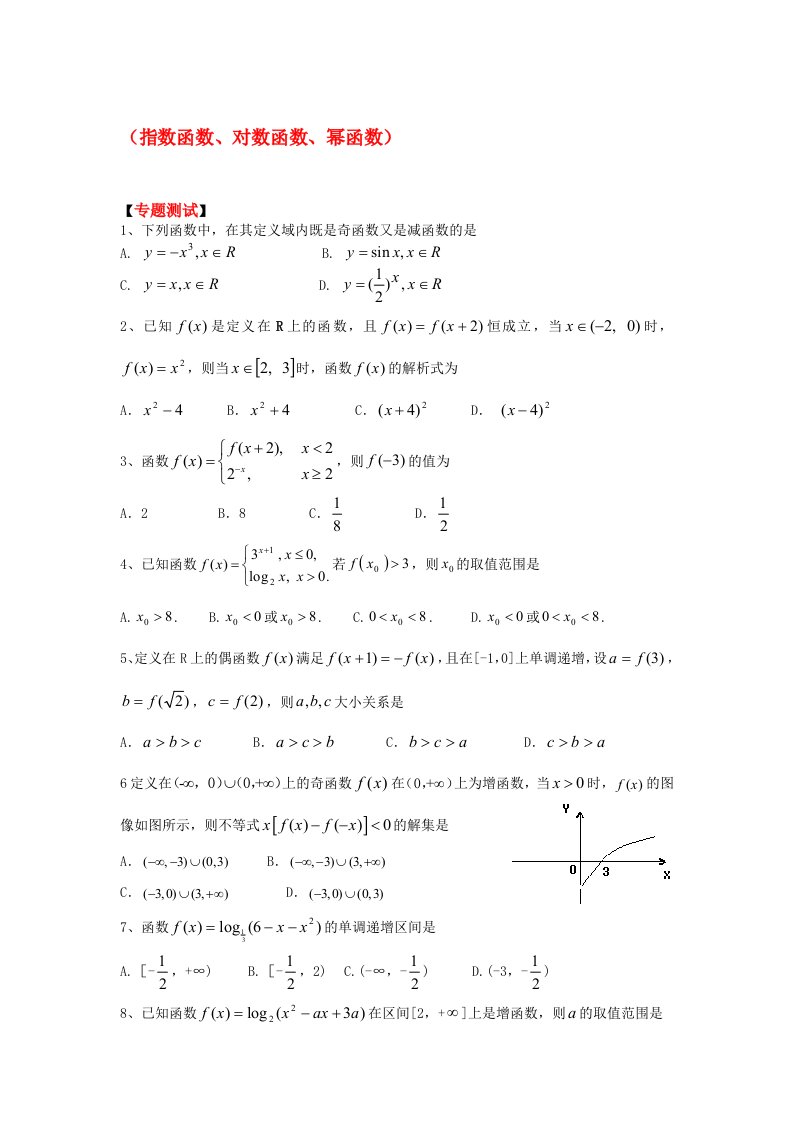 指数函数、对数函数、幂函数考案