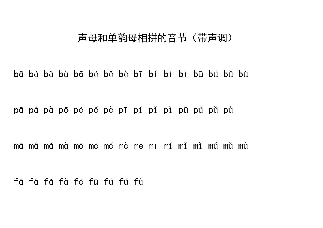 单韵母与声母相拼的音节