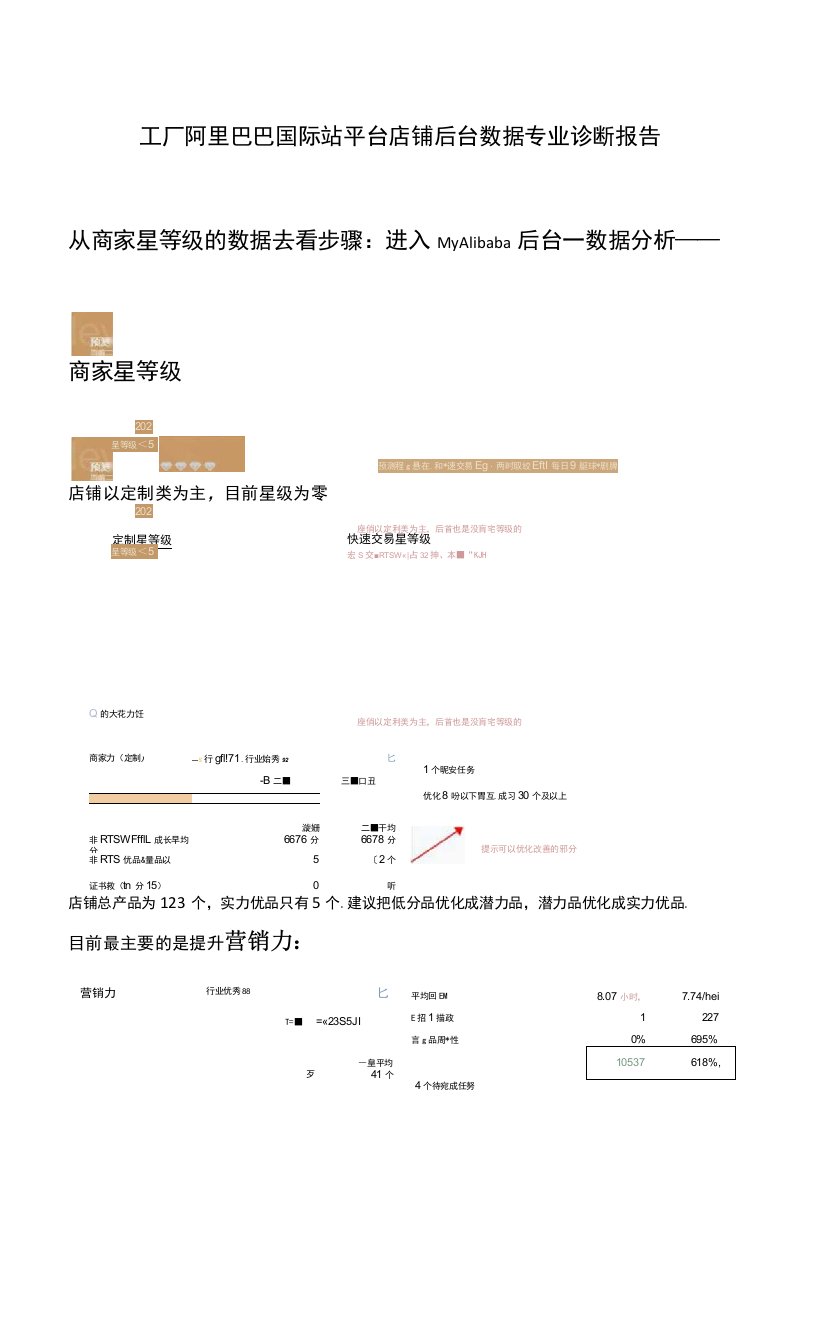 工厂阿里巴巴国际站平台店铺后台数据专业诊断报告范本