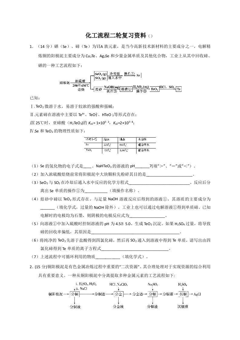 化工流程二轮复习资料