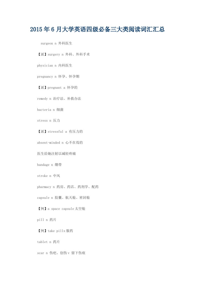 《2019年6月大学英语四级必备三大类阅读词汇汇总》