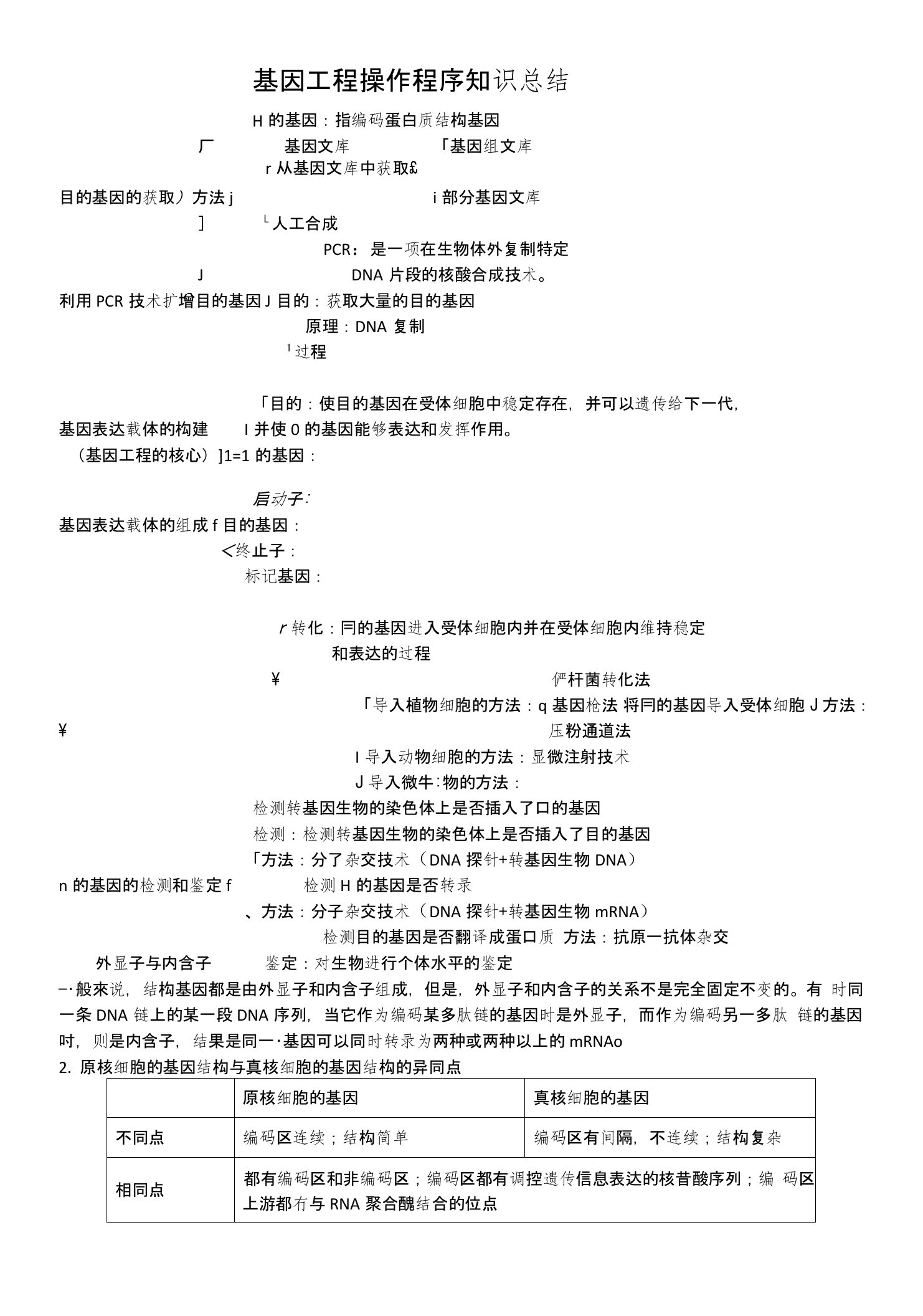 基因工程基本操作程序知识总结