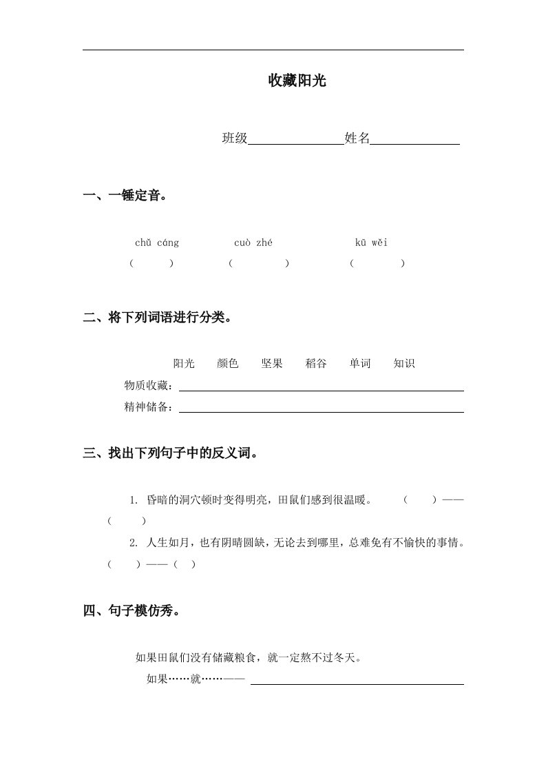 西师大版六年级上册《收藏阳光》同步训练