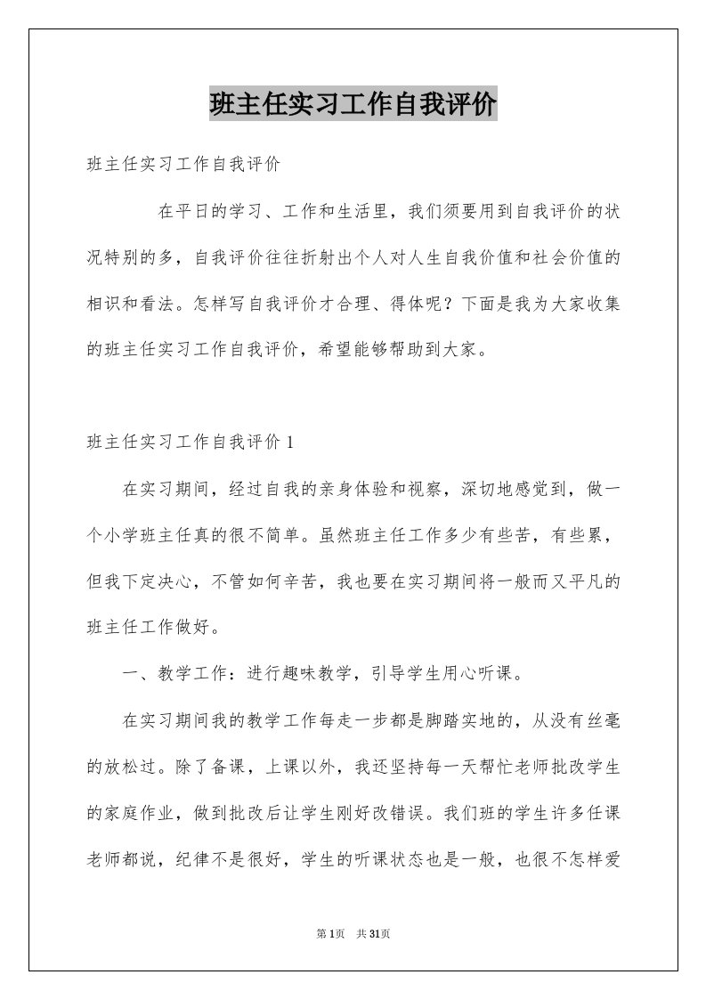 班主任实习工作自我评价例文