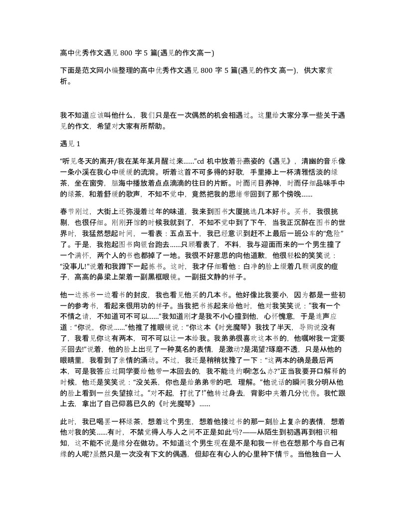 高中优秀作文遇见800字5篇(遇见的作文高一)