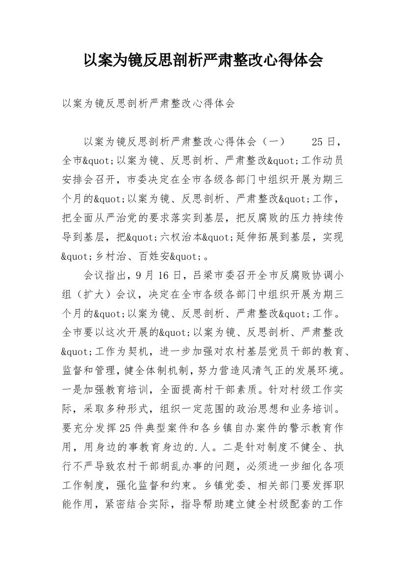 以案为镜反思剖析严肃整改心得体会