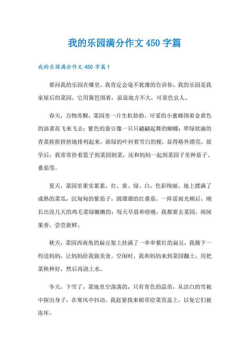 我的乐园满分作文450字篇