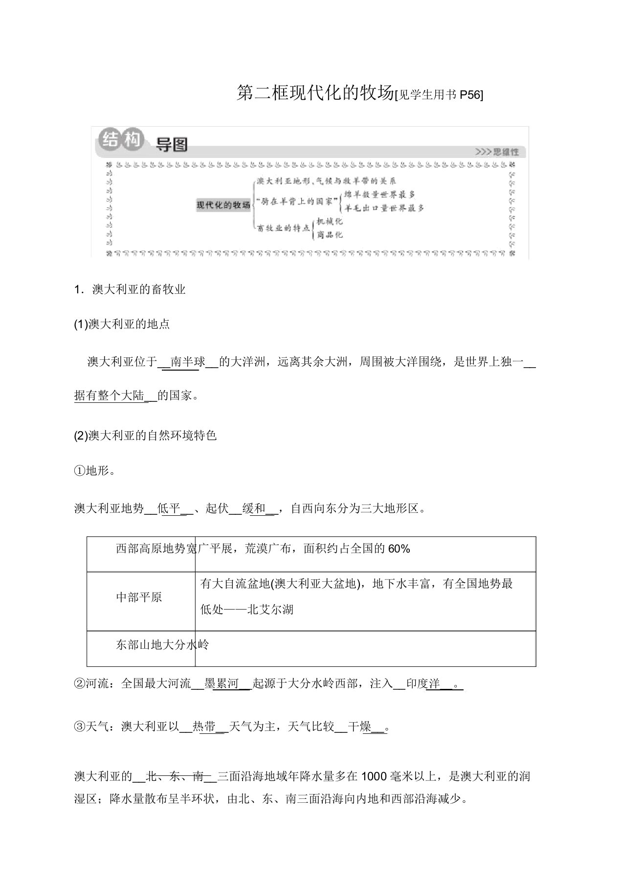 2019秋人教版历史与社会七年级上册同步测试试题第三单元第四课草原人家第二框现代化的牧场