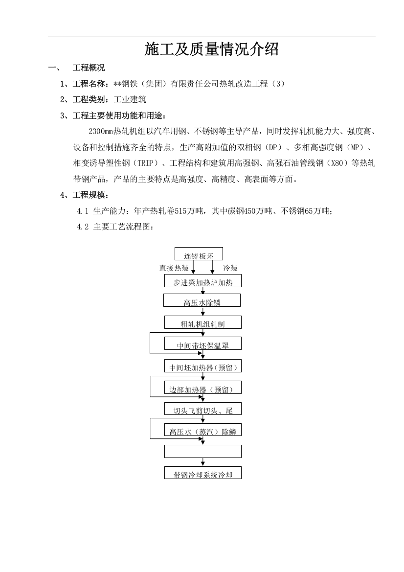 钢铁集团热轧改造工程施工质量情况介绍