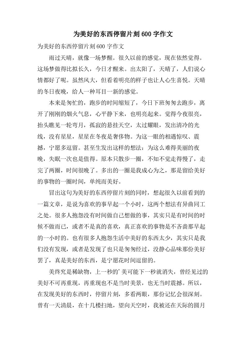 为美好的东西停留片刻600字作文