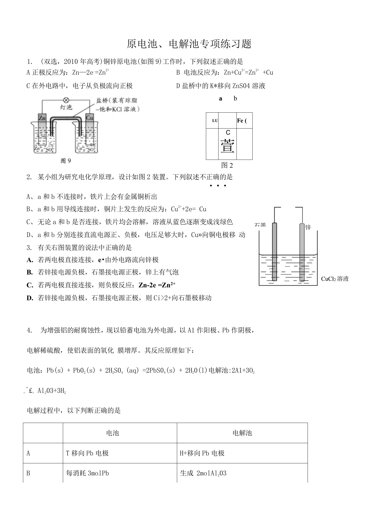 原电池电解池专项练习题