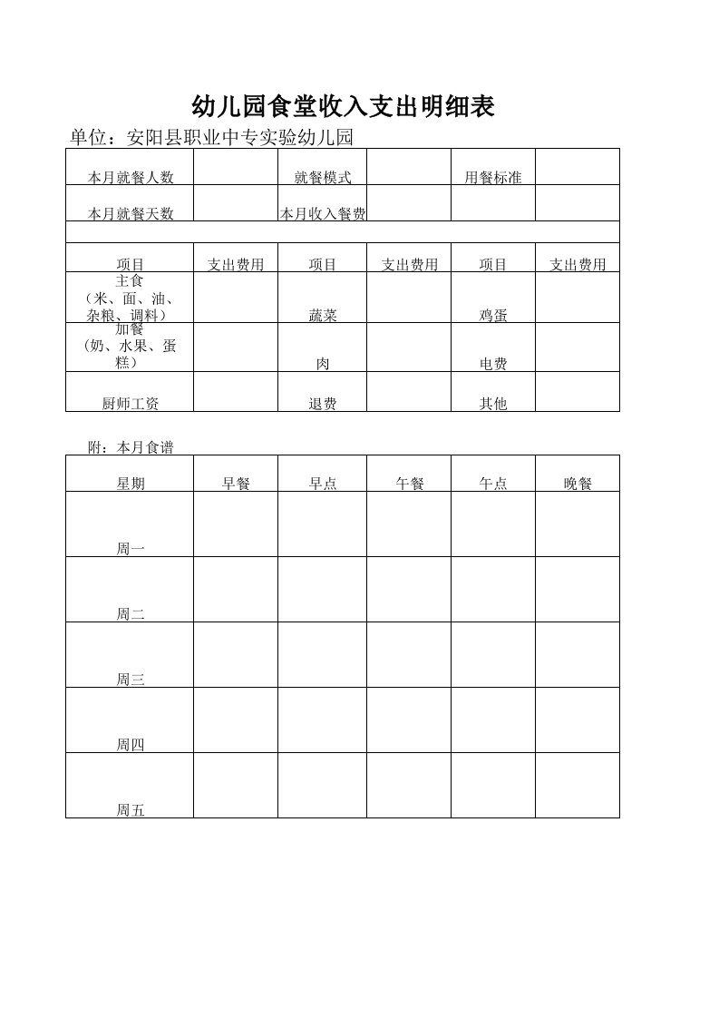 幼儿园食堂收入支出明细表