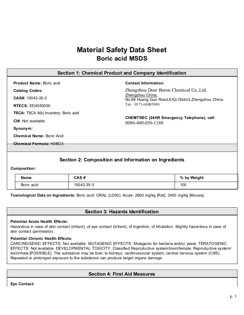 硼酸(英文)msds