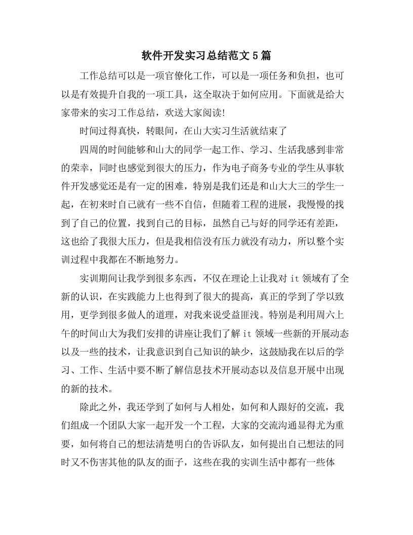 软件开发实习总结范文5篇