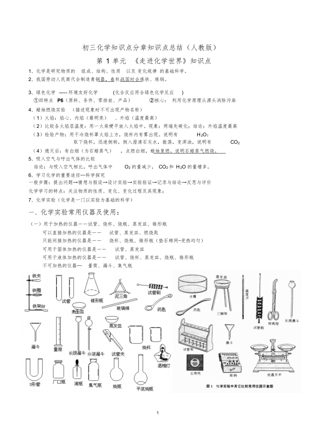 初三化学知识点复习总结(精华完整版)