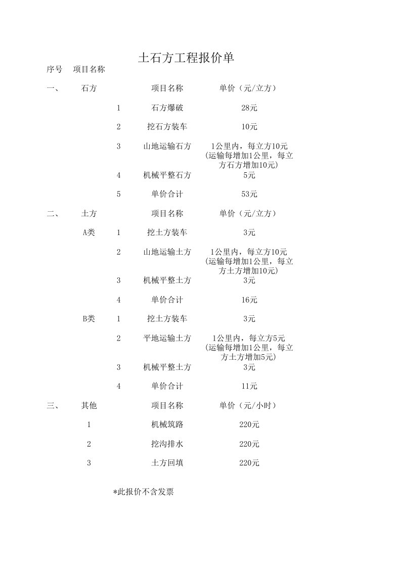 土石方工程报价