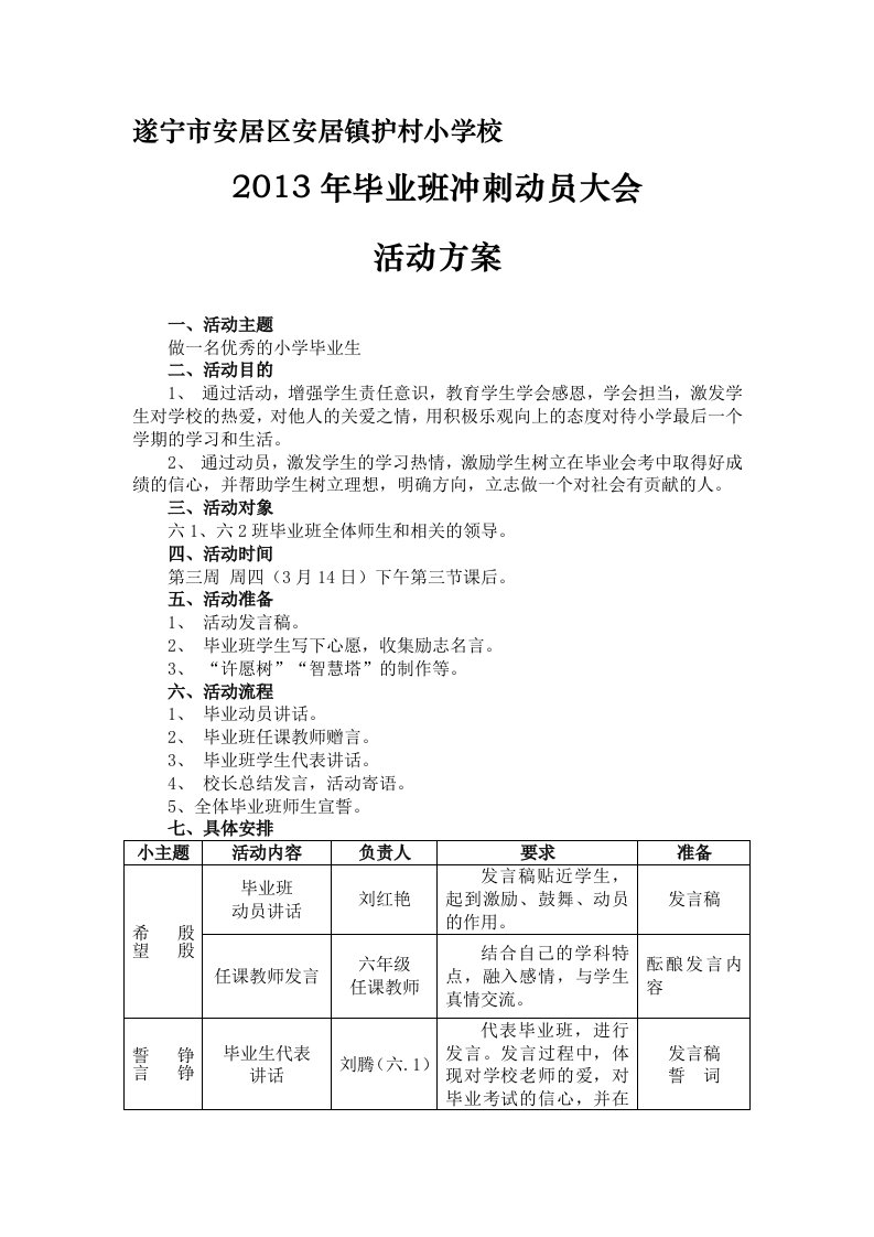 六年级小升初冲刺动员大会活动方案