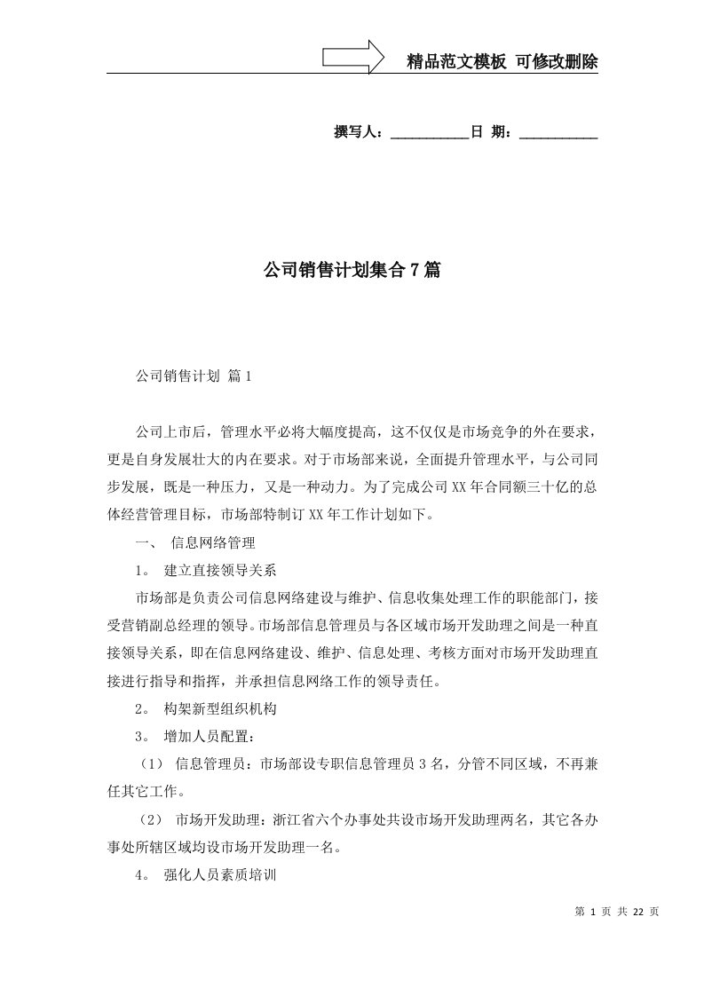 公司销售计划集合7篇二