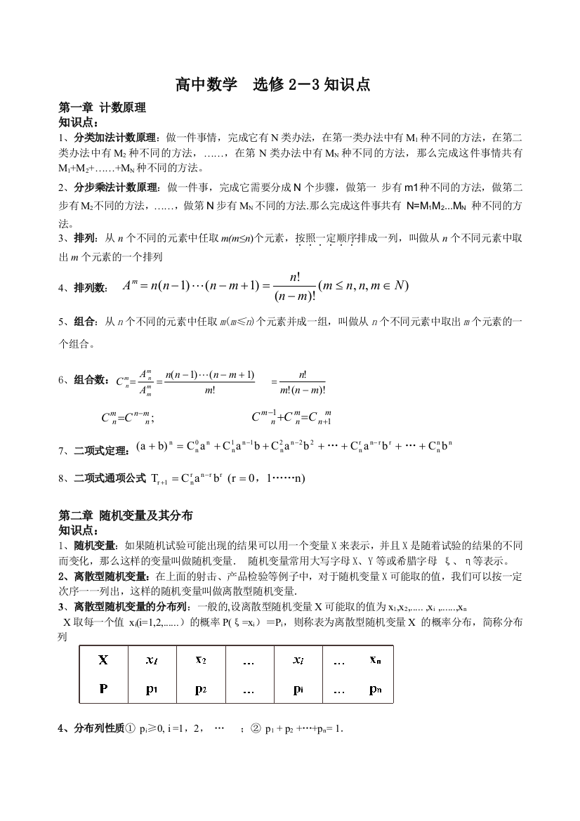 人教A版高中数学选修23知识点总结