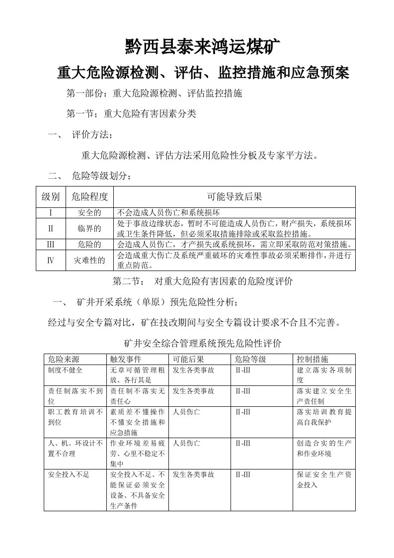 应急预案-重大危险源检测、评估、监控措施和应急预案