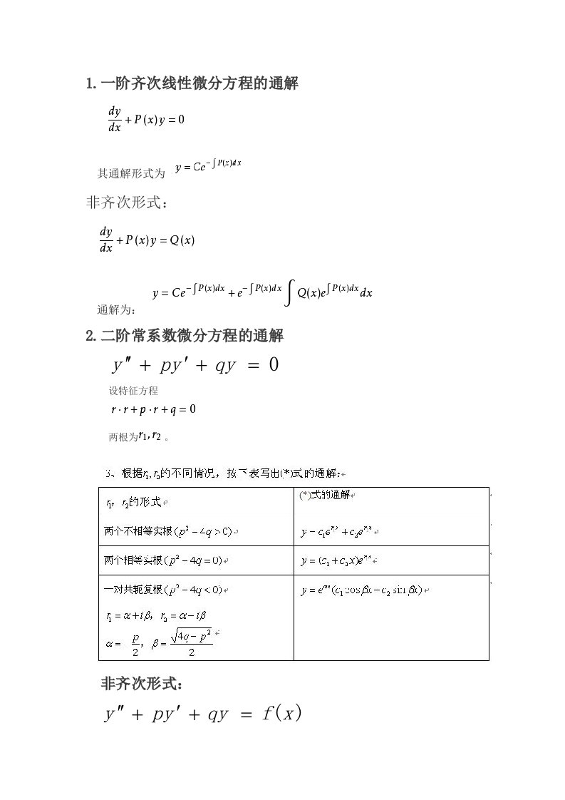 微分方程通解整理