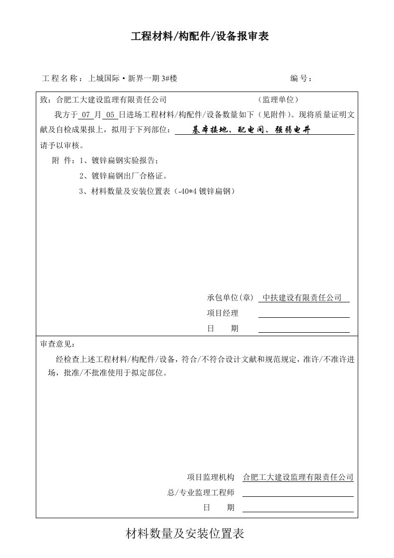 工程材料设备报审表样本