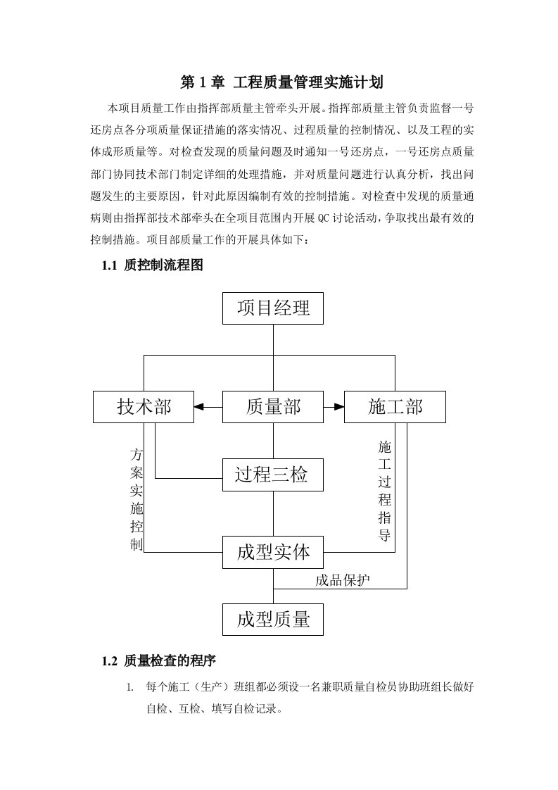 工程质量管理实施计划书