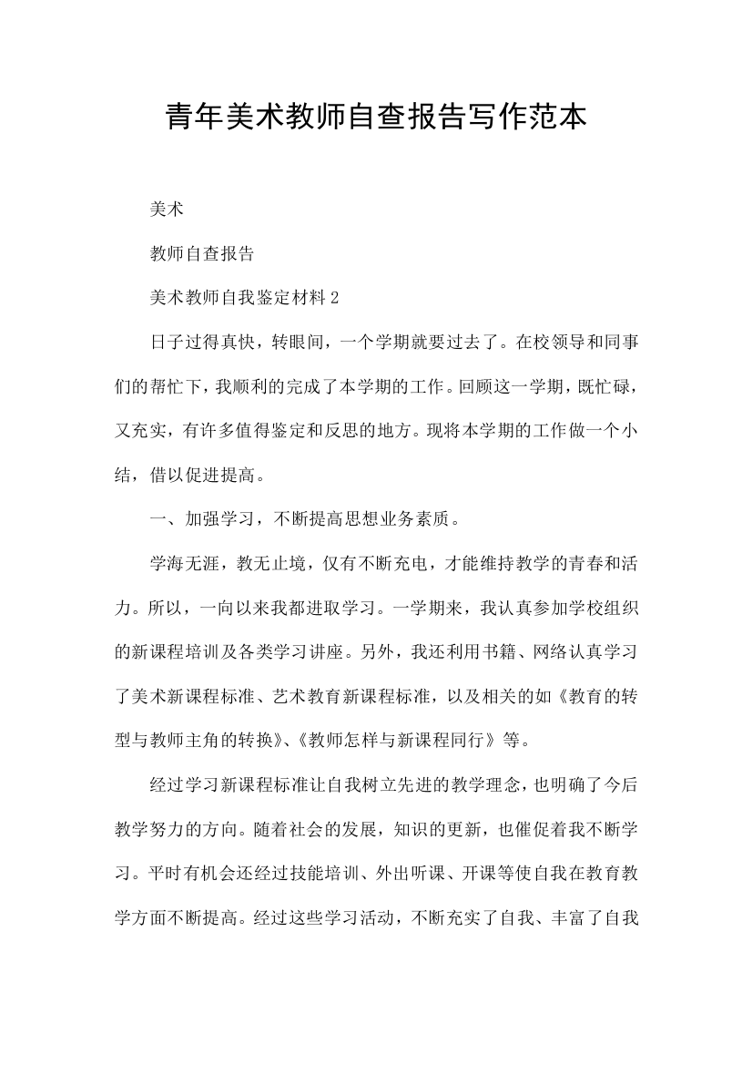 青年美术教师自查报告写作范本