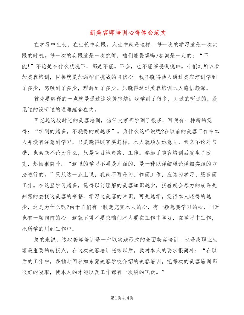 新美容师培训心得体会范文