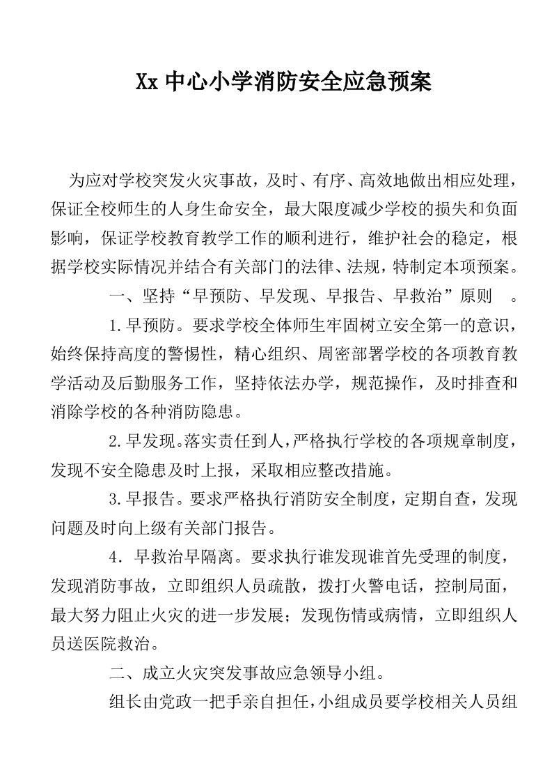 中心小学消防安全应急预案