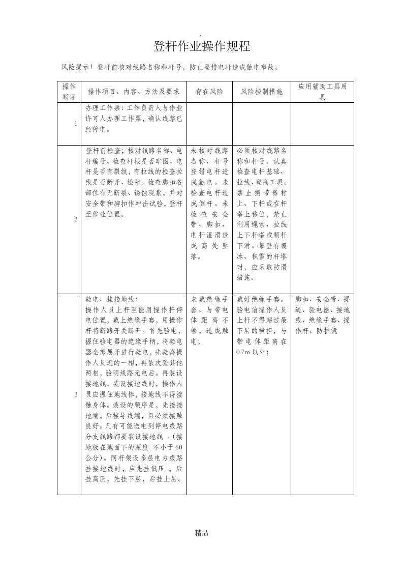 登杆作业操作规程