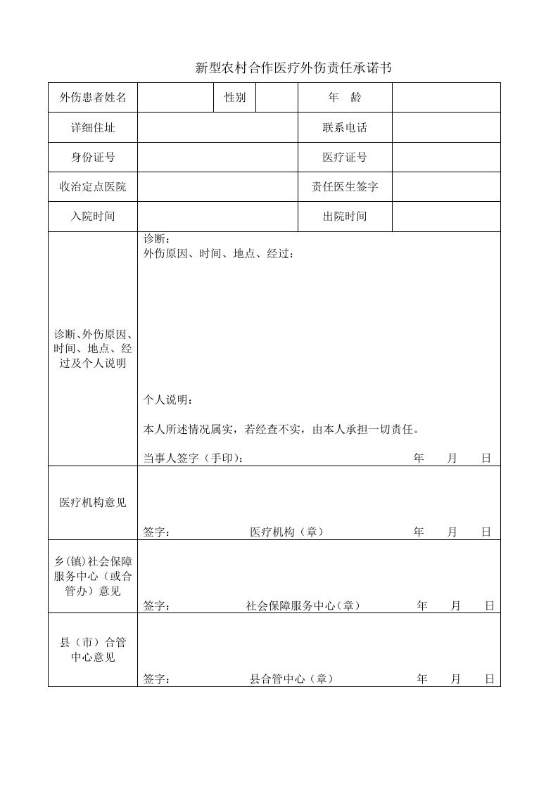 新农合外伤责任承诺书