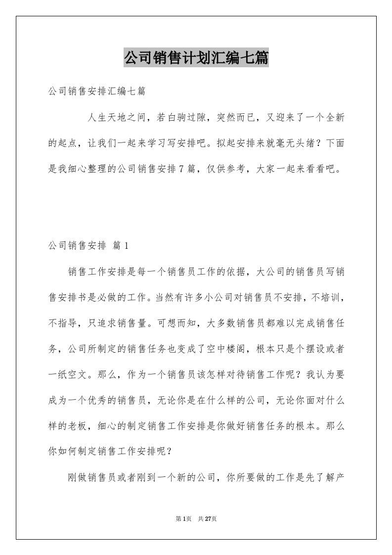 公司销售计划汇编七篇精选