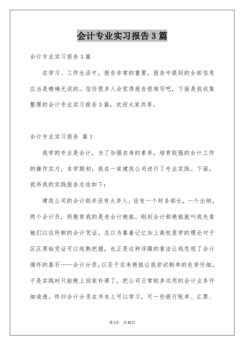 会计专业实习报告3篇范例