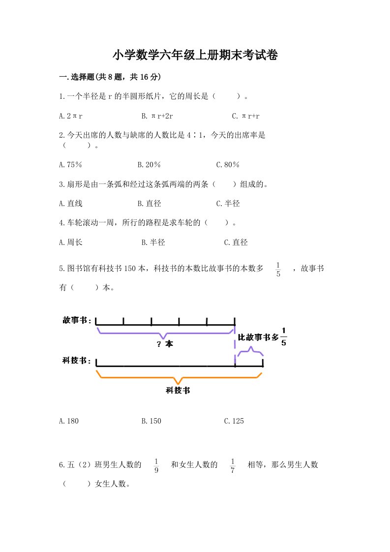 小学数学六年级上册期末考试卷精品【b卷】