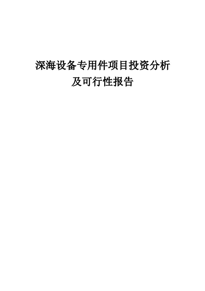 2024年深海设备专用件项目投资分析及可行性报告