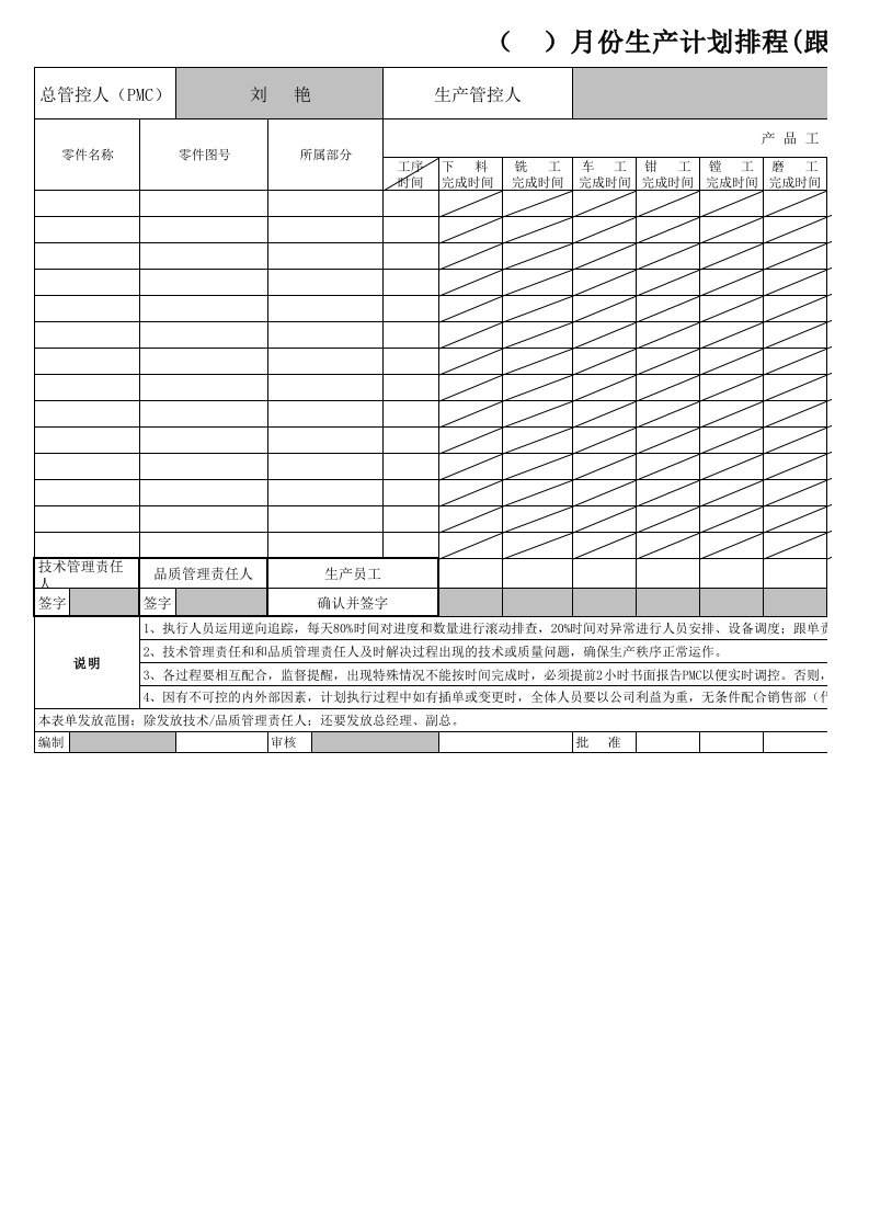 机械加工生产计划排程表