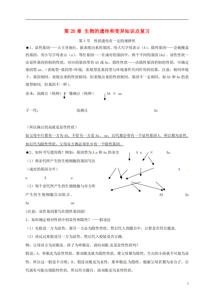 八年级生物上册--生物的遗传和变异知识点复习-北师大版