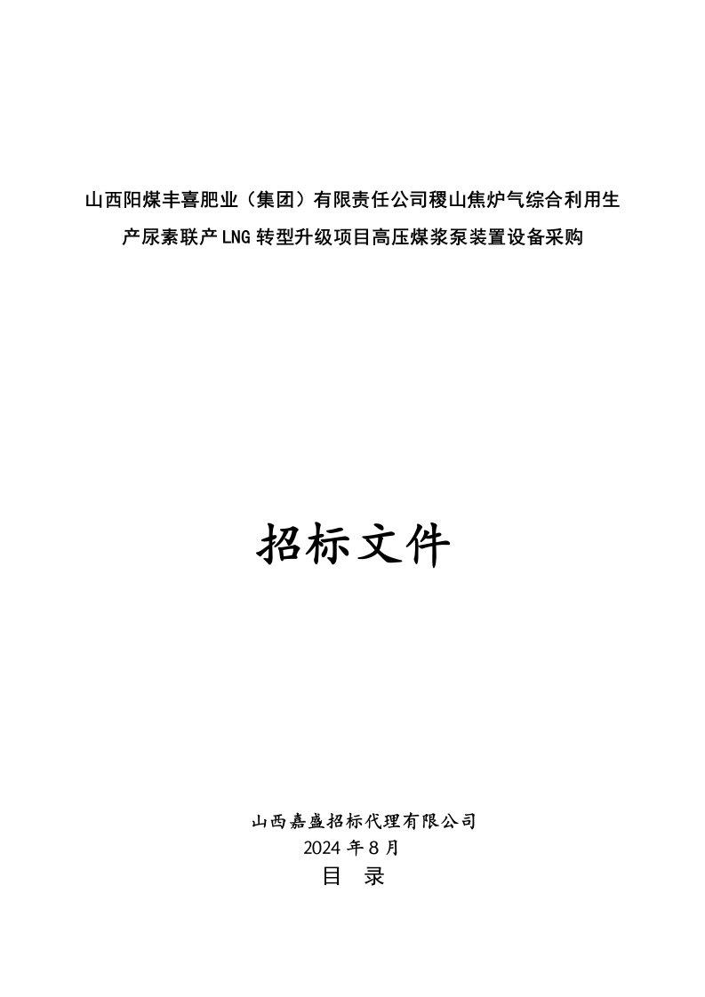 山西某项目高压煤浆泵装置设备采购招标文件