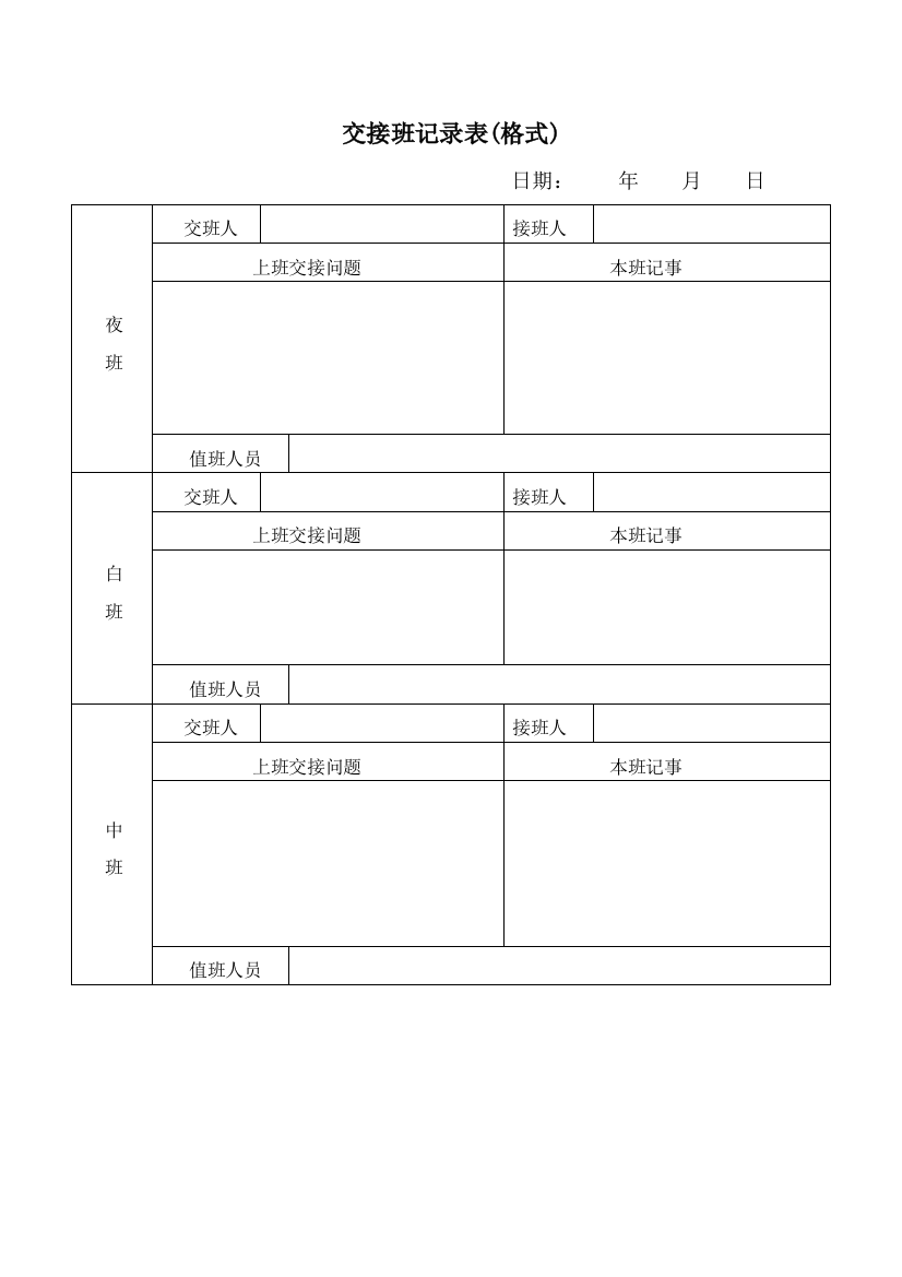 完整word版-交接班记录表(格式)