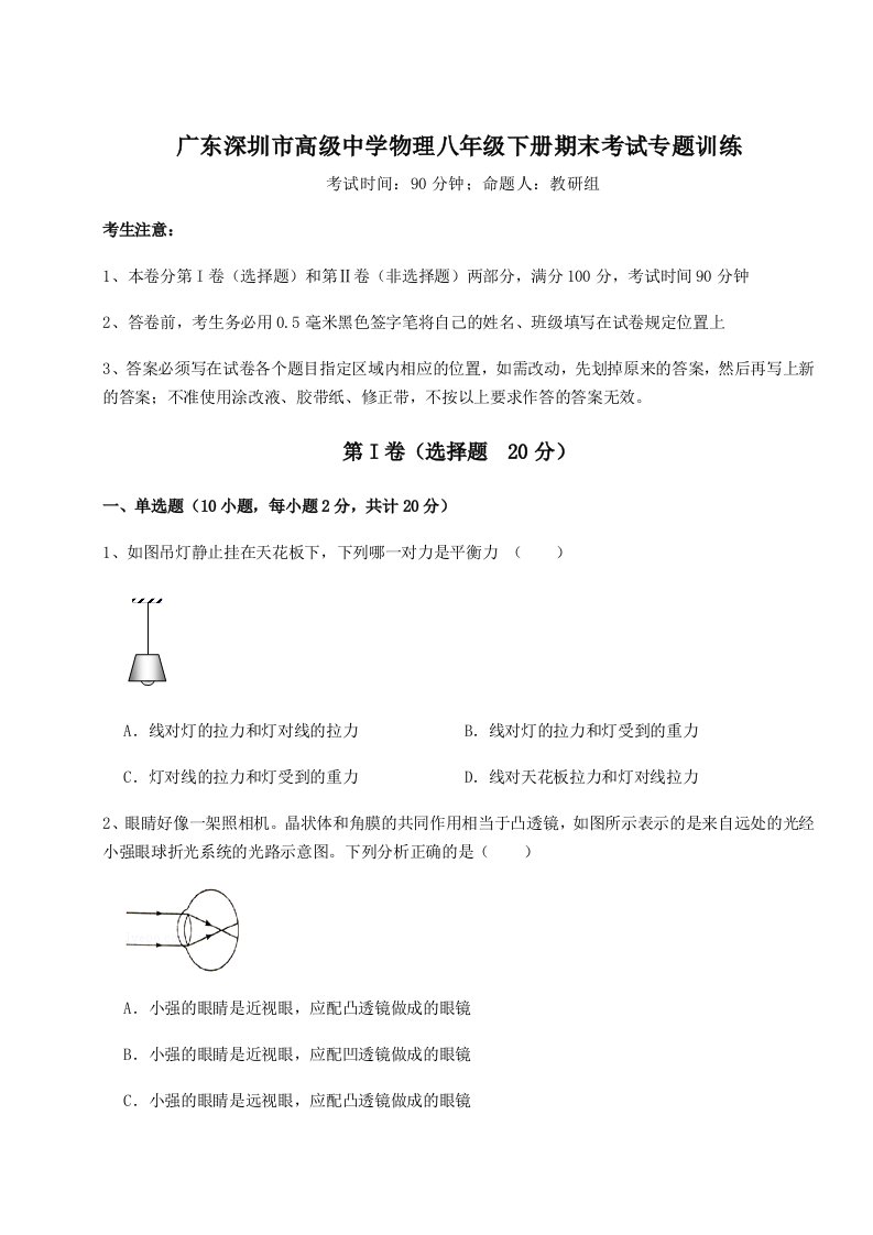 第二次月考滚动检测卷-广东深圳市高级中学物理八年级下册期末考试专题训练试卷（详解版）