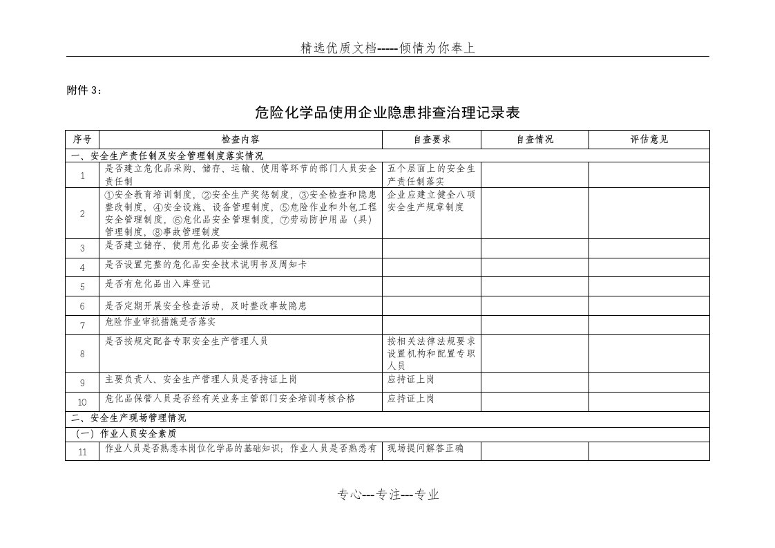 危险化学品使用企业隐患排查治理记录表(共3页)