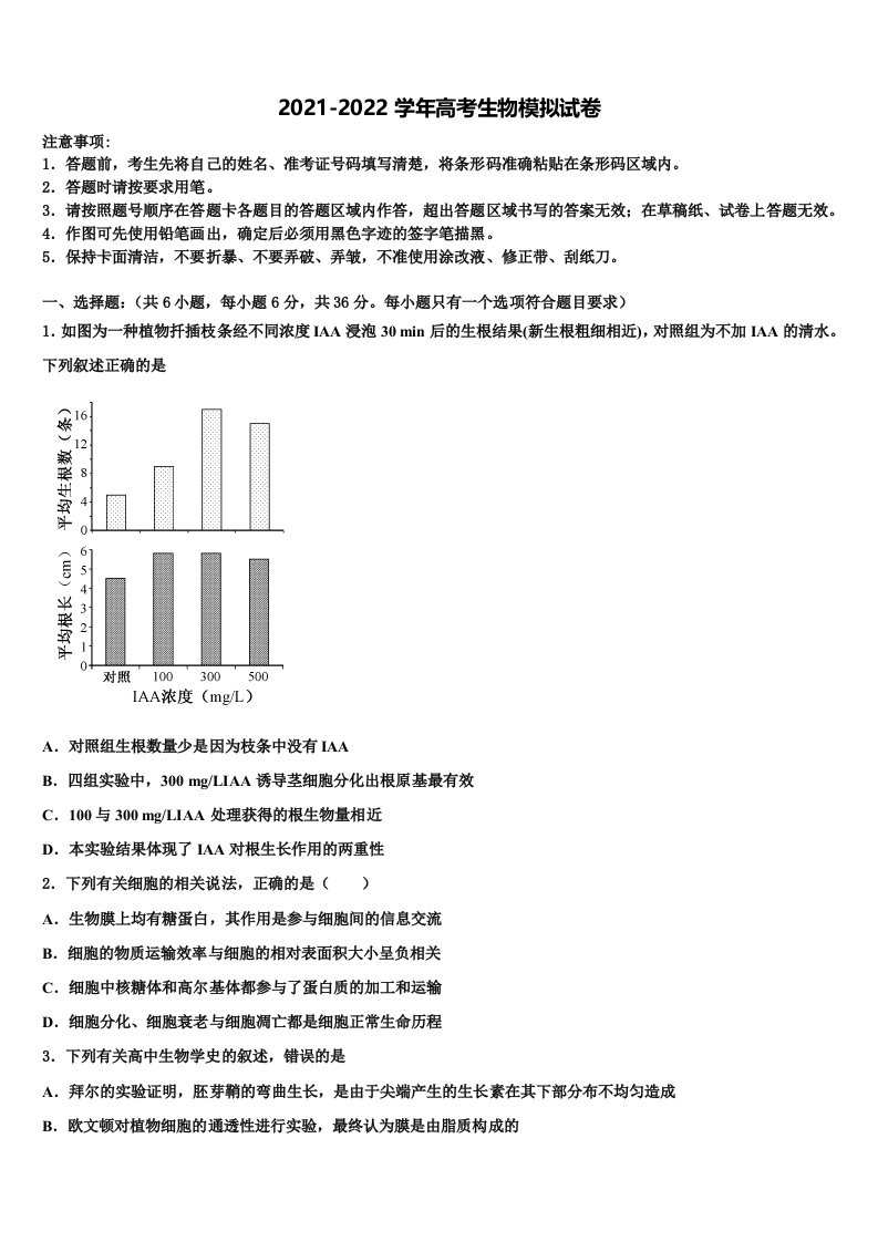 江苏省百校2021-2022学年高三（最后冲刺）生物试卷含解析