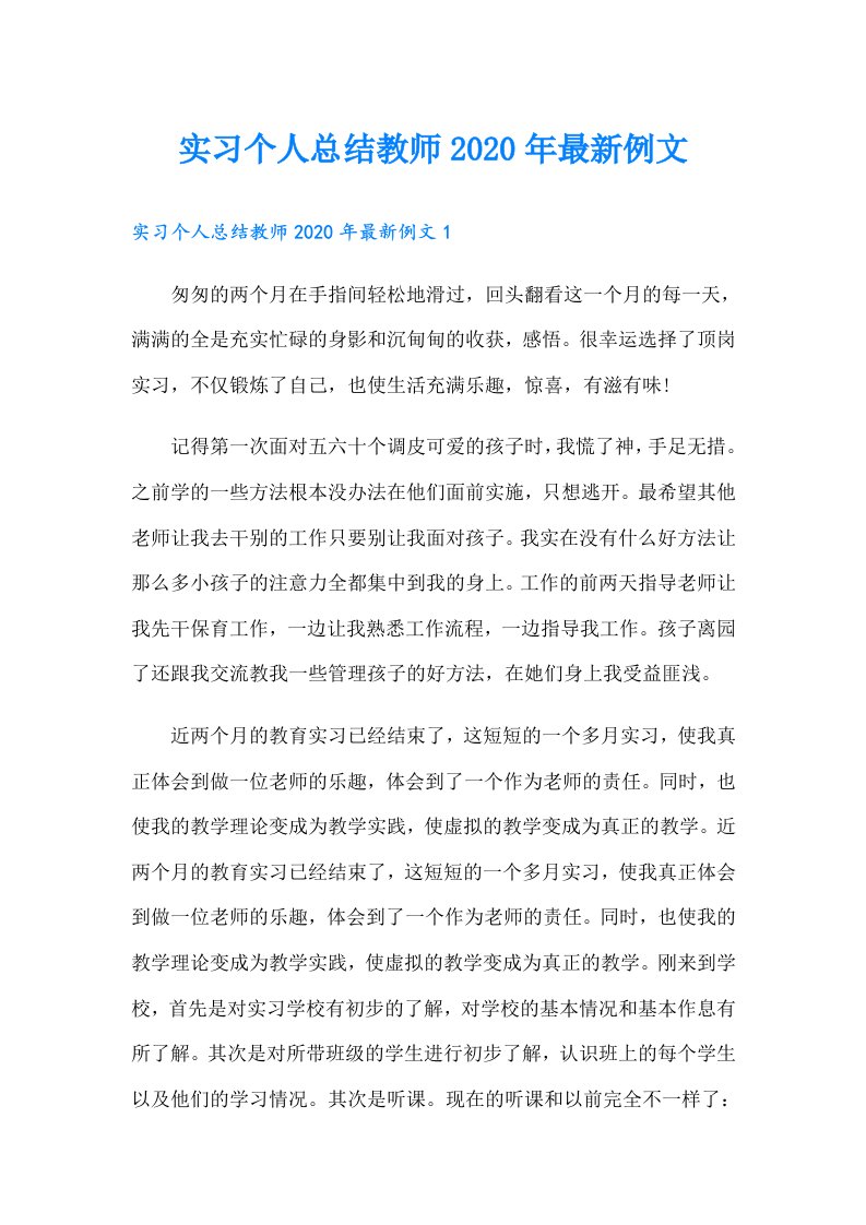 实习个人总结教师最新例文