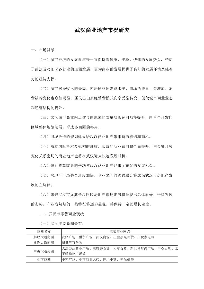 武汉商业地产市场调研分析报告